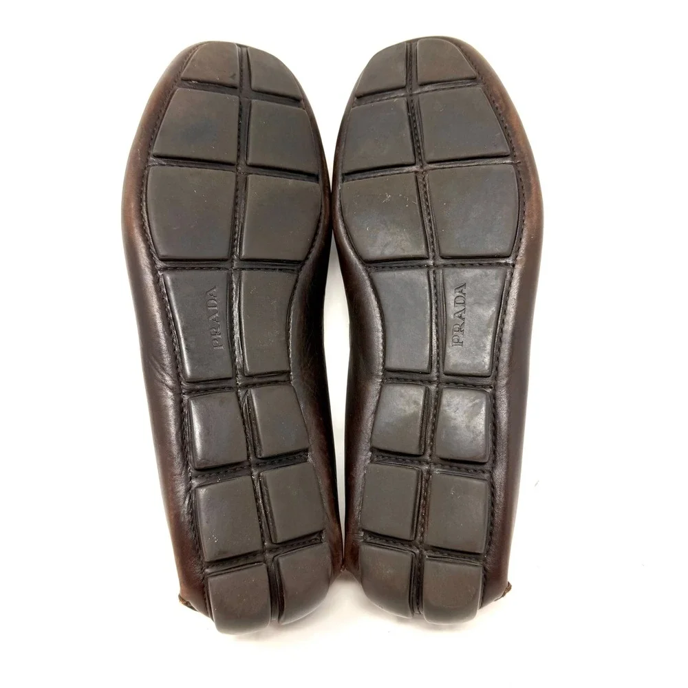 Prada Mens‎ 2D 1101 Dark Brown Leather Driving Moccasins  Mocs Loafers Shoes 8